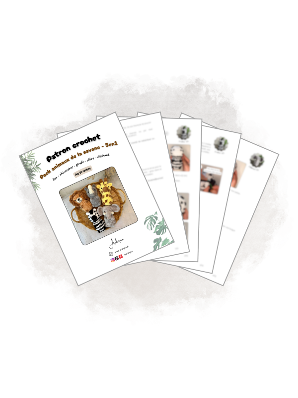 Modele apercu-2 Patron crochet PDF - Pack animaux de la savane 5en1
